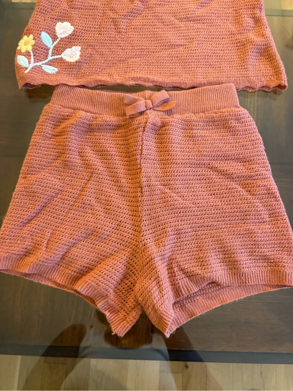 Modern Moments by Gerber Girls 5T 2pc Pink Knit Tank & Shorts Floral Embroidered